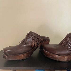 Elegant Brown Fringe Mules